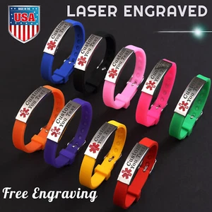 Personalized Medical alert ID bracelet Silicon emergency Wristband waterproof - Picture 1 of 21