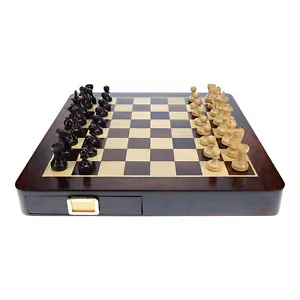 Elegant Large Rosewood Chess Set 17.5" with 2 Drawer Storage and Rounded Edges - Picture 1 of 6