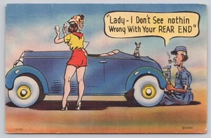 Funny Comic Mechanic Looking at Lady Rear End Postcard - Picture 1 of 2