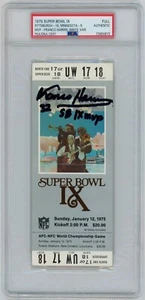 Franco Harris Signed Un-Used White Variant Super Bowl Ticket w/ "SB IX MVP" PSA - Picture 1 of 2