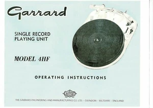 Garrard user manual Bedienungsanleitung für model 4 HF englisch Copy - Bild 1 von 1