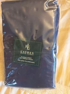  RARE Ralph Lauren Navy Classic Sheet 350 TC Pillowcases NIP King  USA MADE - Picture 1 of 4
