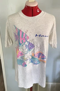 Vintage Ocean Saltwater SCI Maui FISH & coral grey shirt colorful medium M - Picture 1 of 20