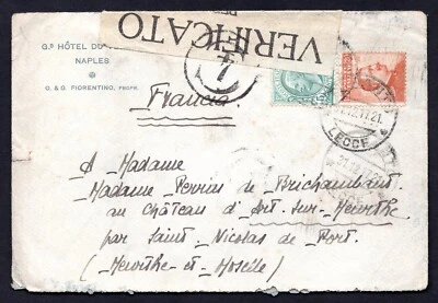 ITALIA 1917 PRIMERA GUERRA MUNDIAL CENSURADA PUBLICIDAD CUBIERTA GRAN HOTEL VENUS DE NÁPOLES A FRANCIA Foto 1 de 2