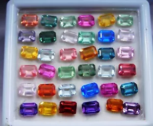 14 Stck. Smaragdschliff 7x5 mm Natürliche Mix Farbe Saphir ZERTIFIZIERT Edelstein Lot. - Bild 1 von 9