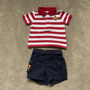 Ralph Lauren Boys Age 6m 6 Months Set Striped Polo Shirt & Cargo Shorts - Picture 1 of 5