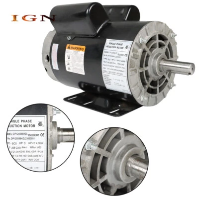 5HP 7/8" 230V Shaft Air Compressor Duty Electric Motor 3450 RPM Single Phase - Image 1 of 4