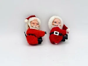 VTG Christmas Santa Huggers Holiday Clip On Ornaments Set/ 2 3” Korea EXCELLENT - Picture 1 of 5