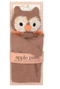 Apple Park Picnic Pal Organic Cotton Owl Blankie Eco-Friendly Baby Snuggle Soft - Picture 1 of 3