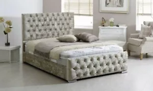 FLORIDA CRUSHED VELVET DIAMOND BED FRAME - 3FT 4FT6 DOUBLE 5FT KINGSIZE SALE ON - Picture 1 of 10