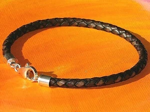 Mens /Ladies 4mm brown braided leather & sterling Silver bracelet - Lyme Bay Art - Picture 1 of 3