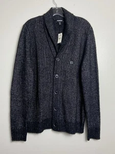 Express Cardigan Sweater Mens Medium Black Gray Shawl Collar NWT - Picture 1 of 9