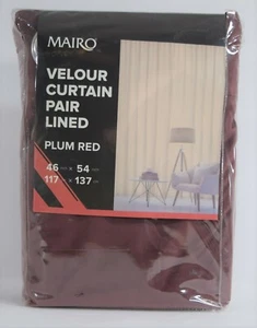 Mairo Velour Curtain Pair Unlined Plum Red Burgundy 54” (137cm)  Drop  BRAND NEW - Picture 1 of 12