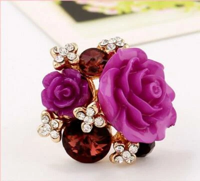 Nuevo Anillo de Personalidad Ajustable Rosa Resina Dulce Moda Anillo de Viento Nacional Foto 1 de 3