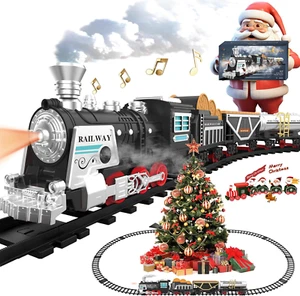 Electric Train Set Christmas Train Toys W/Smokes,Lights& Sound (On/Off) Kids Rec - Picture 1 of 12