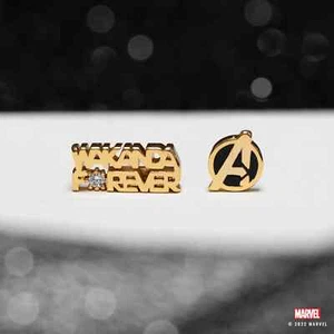 Wakanda Forever & Avengers Logo (Marvel Black Panther) Mismatch Stud Earrings - Picture 1 of 3