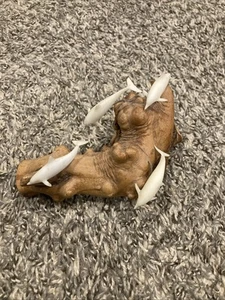 Vintage John Perry 4 Dolphin Pod Sculpture On Burlwood - Picture 1 of 4