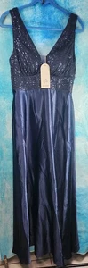New XUIBOL Womens Navy Sequined & Satin Strapped Formal Evening Dress NWT - Picture 1 of 7