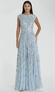 Abito Mac Duggal 5647 ICM TAGLIA 8 blu paillettes manica ad aletta linea A $598 - Foto 1 di 8