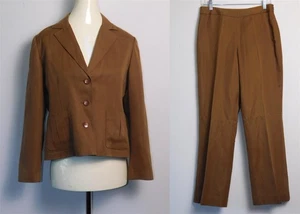 Vtg Women's PENDLETON Petite Brown Silk Blazer Jacket & Pants Suit Set Sz 8-10 - Picture 1 of 11