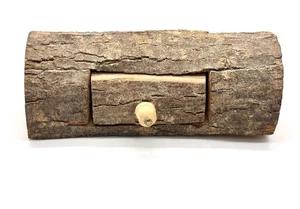 Handcrafted Folk Art Natural Wood Log Trinket Box Artist Signed Pull Out Drawer - Picture 1 of 9