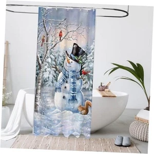  Winter Snowman and Cardinals Shower Curtain Christmas 36"W x 72"L (Pack of 1) - Picture 1 of 7