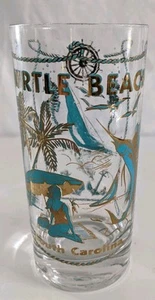 Teal & Gold Gild Myrtle Beach Tall Glass Vintage U.S.A. Destinations - Picture 1 of 7