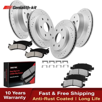 Front & Rear Drilled Rotors Brake Pads for Tahoe Chevy Express GMC Savana 1500 - Imagem 1 de 4