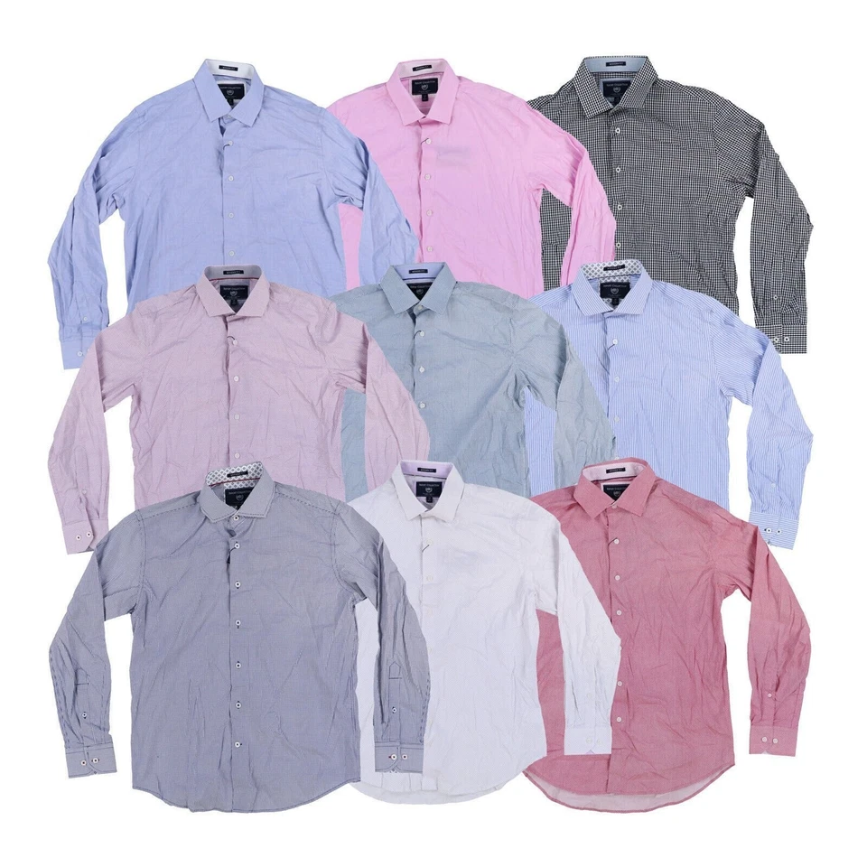 Camisa de vestir Report Collection para hombre calce moderno manga larga cuello trasero Foto 1 de 1