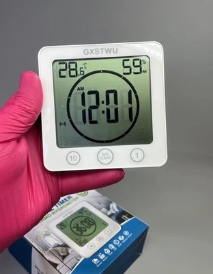 Digital Alarm Clock Timer Bathroom Shower Waterproof Temperature Humidity Meter - Image 1 of 4