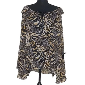 Y2K Damen 1X durchsichtig fließend geriffelt Ärmel romantisch Rüschen Gypsy Boho Top Schal - Bild 1 von 11
