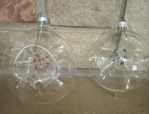 Vtg 2- Hand Blown Glass Christmas Ball Indent Ornaments Star Burst Atomic Rare - Picture 1 of 10