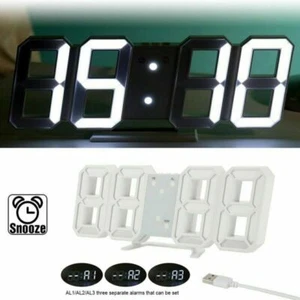 Electronic 3D LED 24 Digital Table Wall Clock USB Display Alarm Clock Brightness - Picture 1 of 16