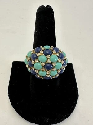 Anillo Stella and Dot Vintage Jules caña ajustable oro azul y turquesa Foto 1 de 4
