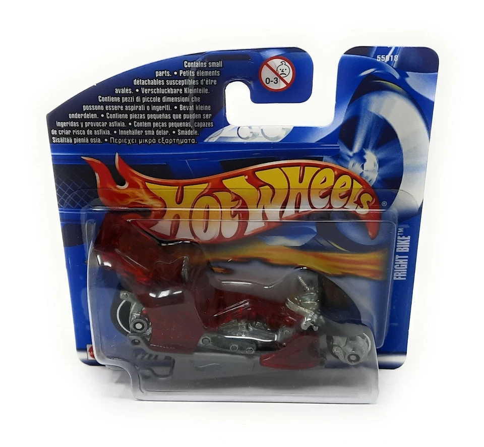 Hot Wheels n. 133/2002 Fright Bike viola trasparente carta corta Malesia - Immagine 1 di 1