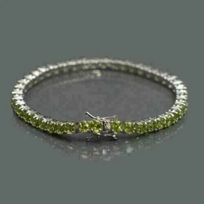5Ct Round Cut Lab Created Green Peridot Tennis Bracelet In 14K White Gold Plated - Image 1 of 4