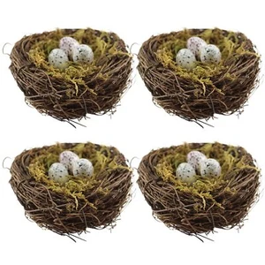 Artificial Birds Nest 4pcs Crafts Handmade Natural Easter Birds Nest Rattan Bird - Picture 1 of 7