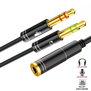 Cable divisor de micrófono estéreo AUX 3,5 mm hembra a macho adaptador de micrófono para auriculares - Imagen 1 de 9