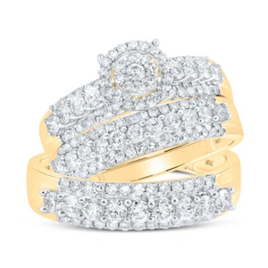 10kt Yellow Gold His Hers Round Diamond Matching Wedding Set 1-3/4 Ctw - Picture 1 of 1