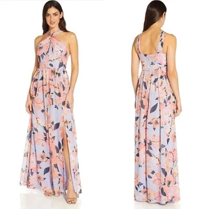 Adrianna Papell Womens Maxi Dress 6 Floral Chiffon Formal Gown Wedding Guest - Picture 1 of 11