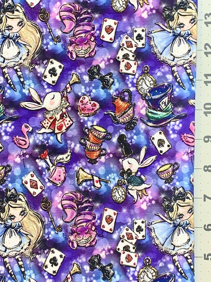 Alice in Wonderland Custom Fabric Fat Quarter 18”x28” Cotton Spandex Curiouser - Image 1 of 1