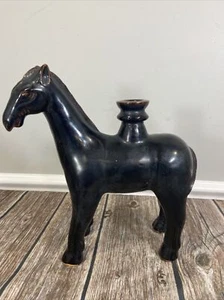 Bronze Glazed Ceramic Trojan Horse Statue candle holder rare vintage 11.25” Tall - Picture 1 of 17