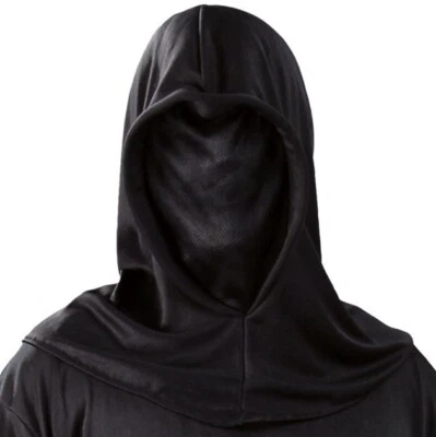 Halloween Fancy Dress Ghoul Reaper Hood Gauze See Through Hooded Black Mask fg - Image 1 of 4