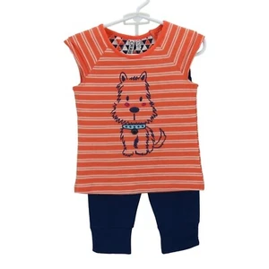 CR Kids 2-Piece Orange & Navy Dog Graphic Striped Toddler Outfit Set 3T - Picture 1 of 4