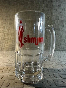 Slim Jim Brand Large 32Oz Glass Beer Mug Heavy Clear Red Drinking Party Stein 8" - Picture 1 of 5