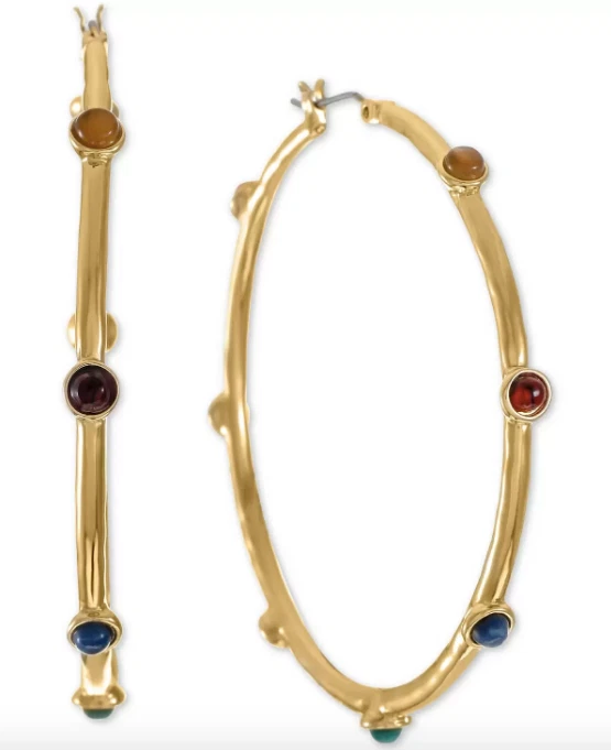 NUEVO ESTILO & CO PLATA MEDIO ROJO AZUL ESTACIÓN PIEDRA PENDIENTES ARO 2" NUEVO CON ETIQUETAS Foto 1 de 4