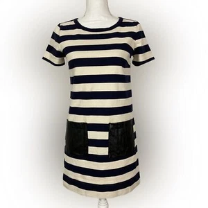 Abito donna J Crew XS blu beige a righe tasche manica corta preppy casual - Foto 1 di 11