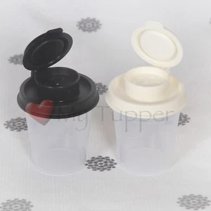 NEW Tupperware Salt and Pepper Set of 2 Clear Midgets with Black and White Seals - Picture 1 of 2