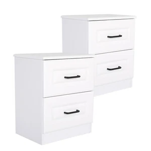 2X Bedside Tables Side Storage Cabinet Nightstand Bedroom 2 Drawer KEVA WH - Picture 1 of 12