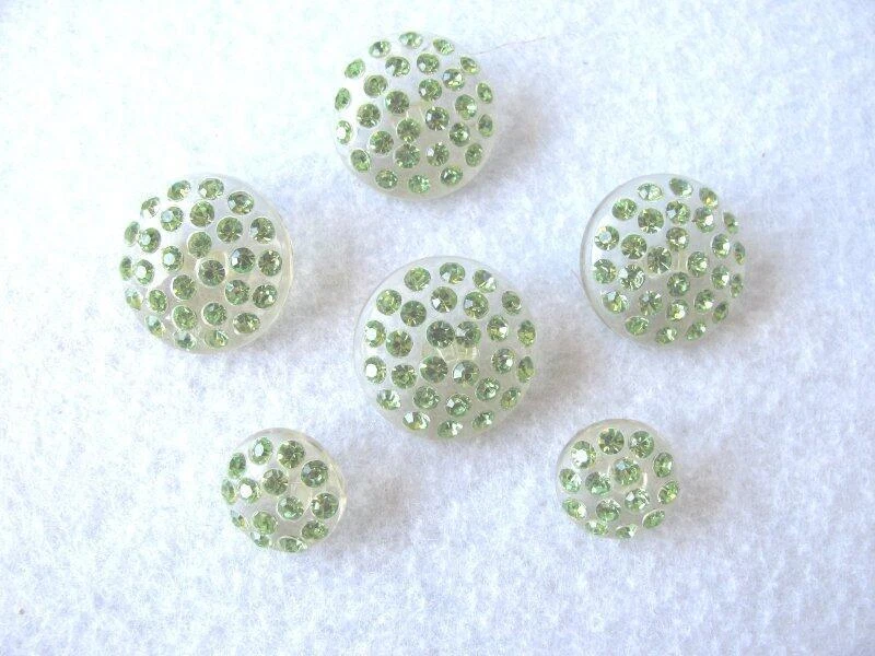 Vintage Six Sparkling Lime Green Rhinestone Buttons Set in Acrylic-Sooo Pretty - Image 1 of 4
